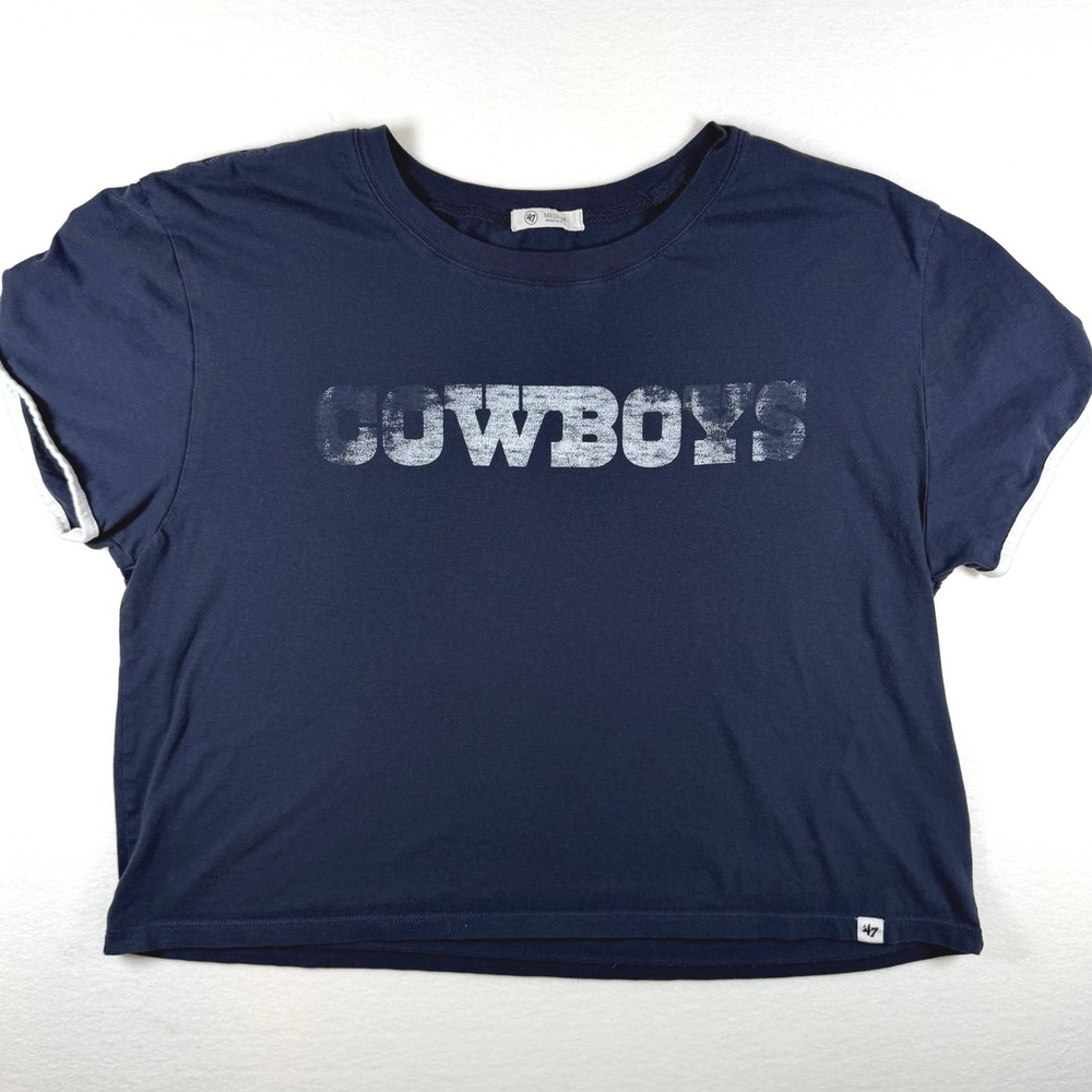 47 Brand Dallas Cowboys Womens Navy Blue Ringer Graphic Tee Shirt Medium